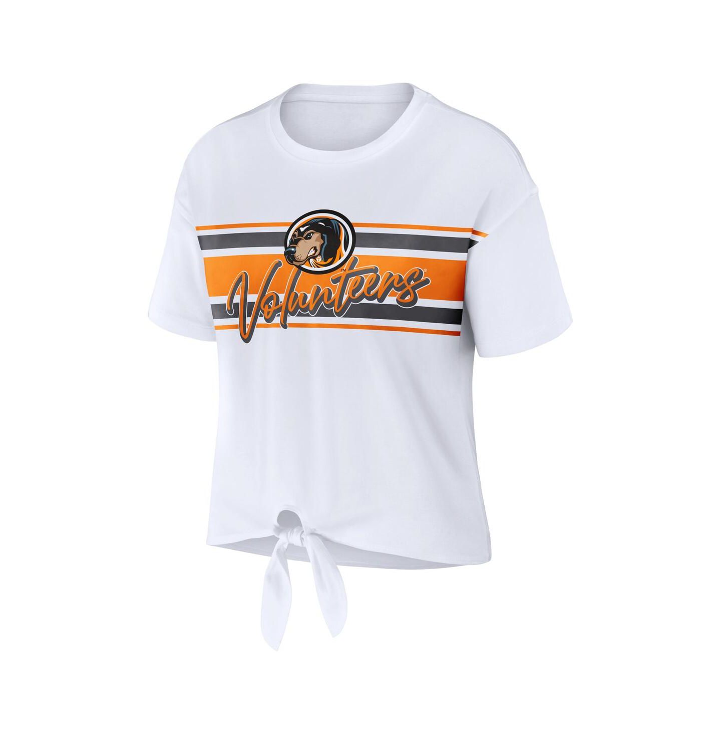 Женская футболка WEAR by Erin Andrews White Tennessee Volunteers Striped Front Knot Cropped — фото 2