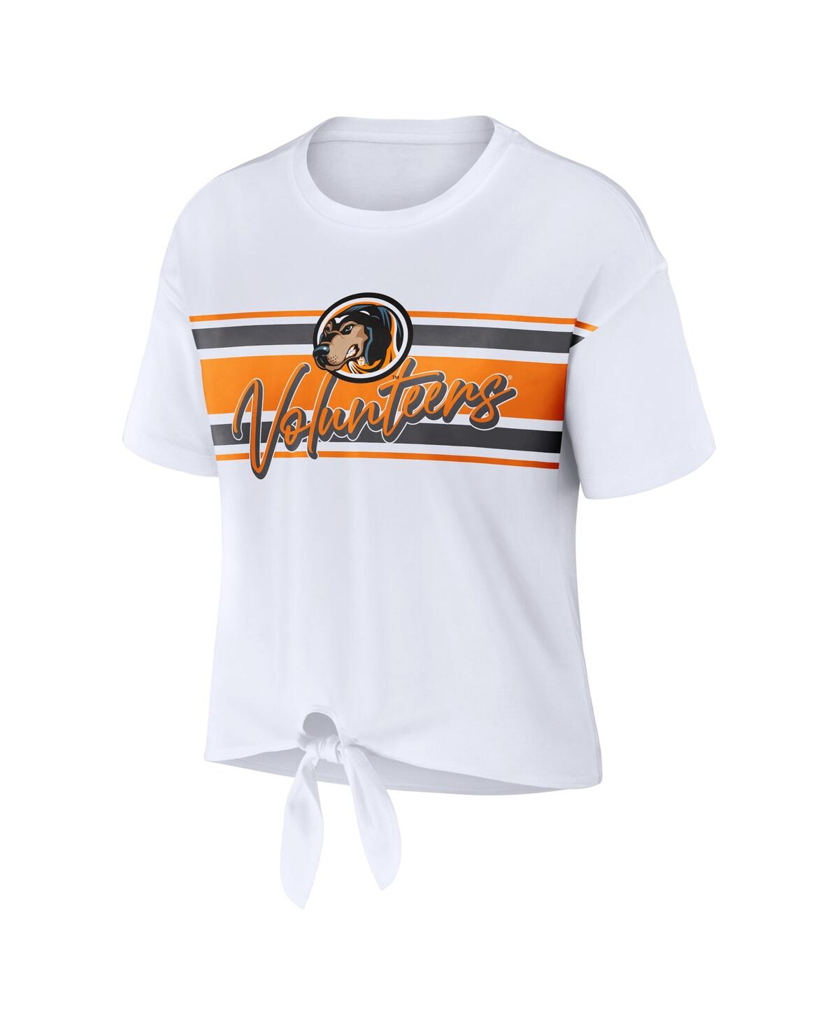 Shop Wear By Erin Andrews Women's  White Tennessee Volunteers Striped Front Knot Cropped T-shirt