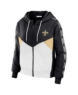 Women's Black, White New Orleans Saints Plus Size Color Block Full-Zip Hoodie
