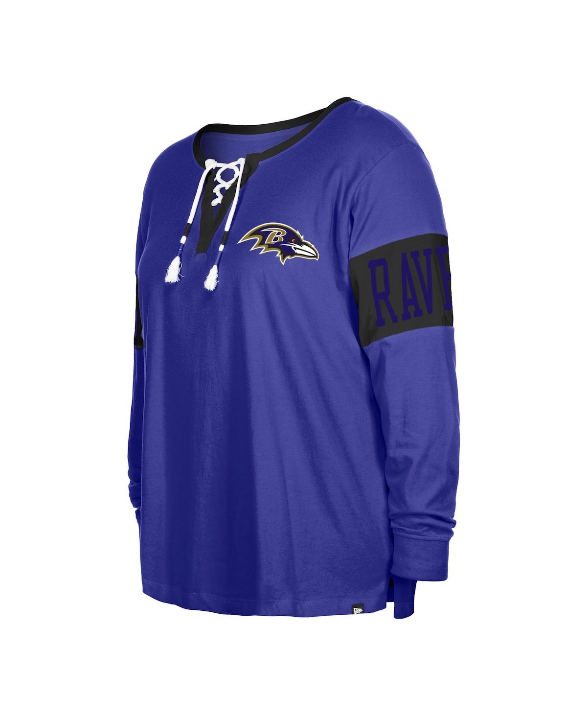 Women's New EraBaltimore Ravens Plus Size Lace-Up Notch Neck Long Sleeve T-shirt - Purple