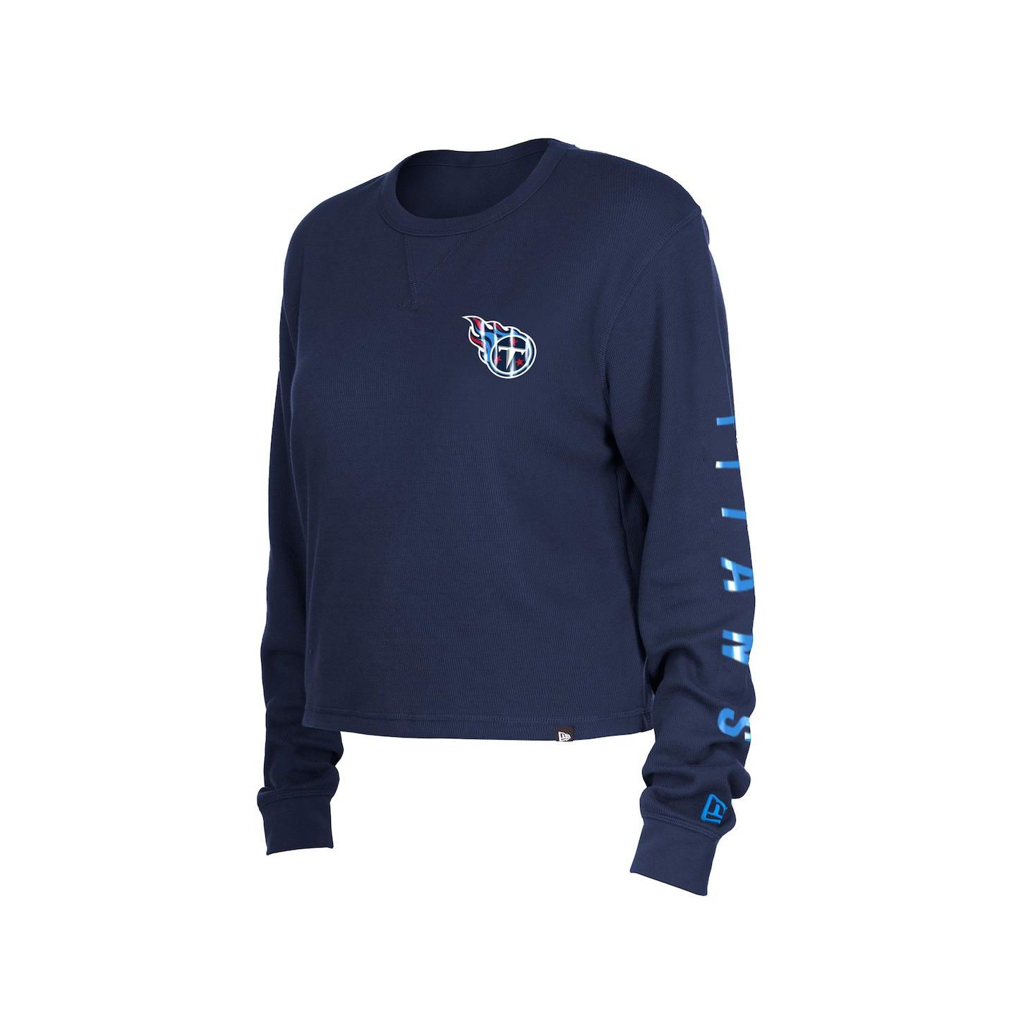 Женская футболка New Era Navy Tennessee Titans Thermal Crop Long Sleeve — фото 2