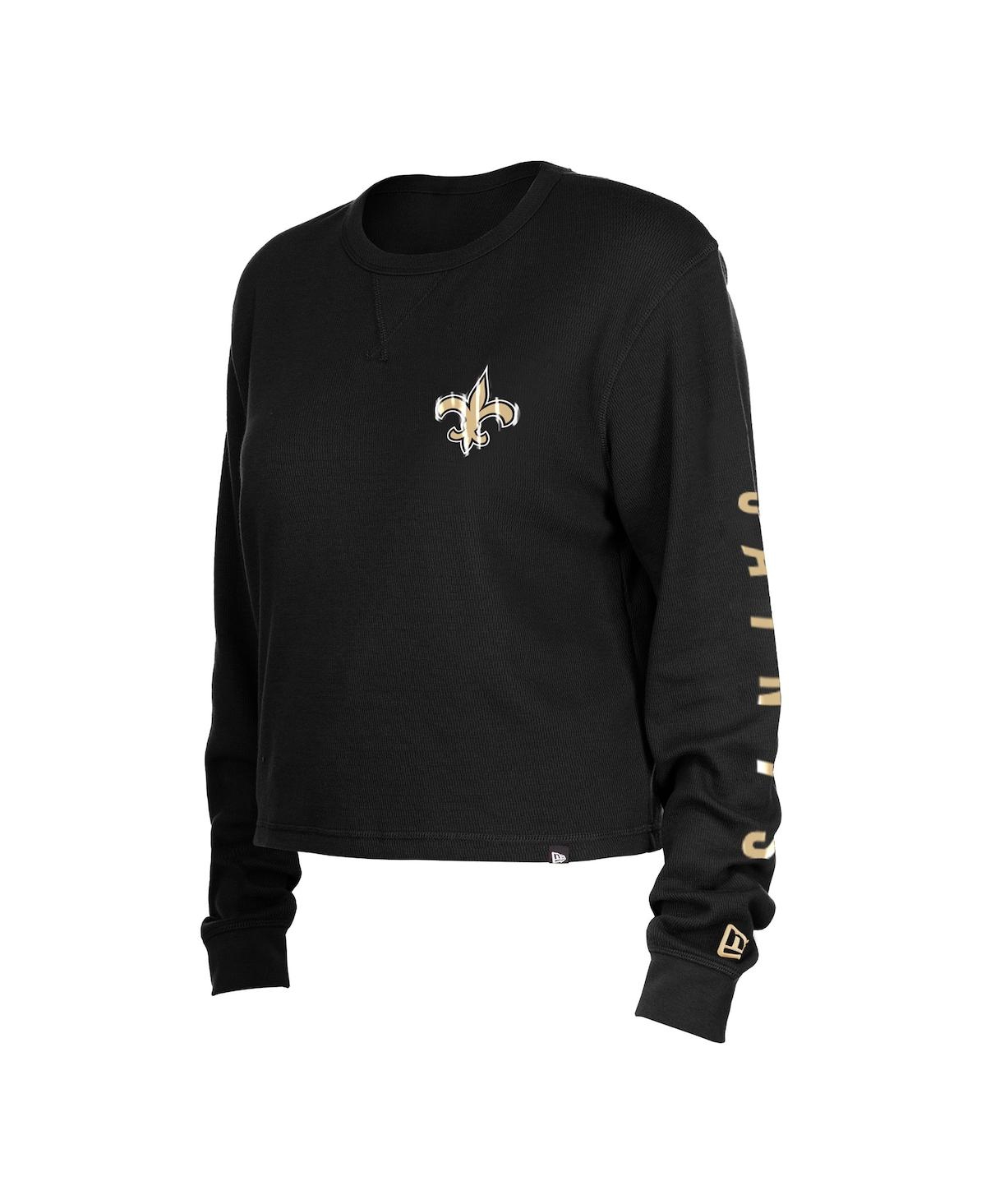 NEW ERA WOMEN'S NEW ERA BLACK NEW ORLEANS SAINTS THERMAL CROP LONG SLEEVE T-SHIRT 