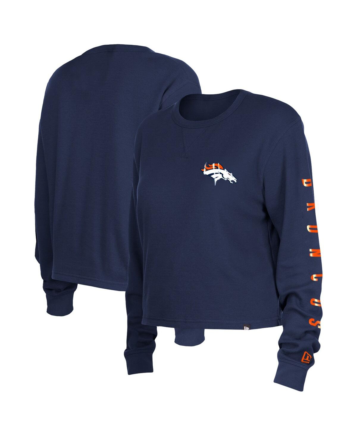 Shop New Era Women's  Navy Denver Broncos Thermal Crop Long Sleeve T-shirt