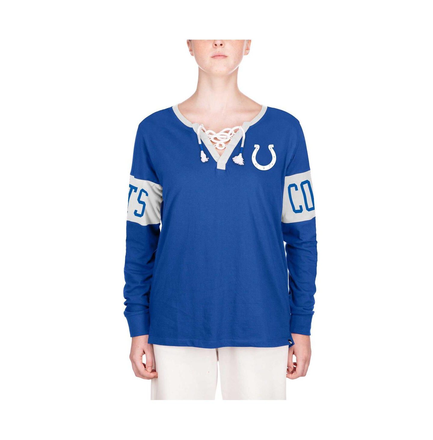 Женская футболка New Era Blue Indianapolis Colts Lace-Up Notch Neck Long Sleeve — фото 2