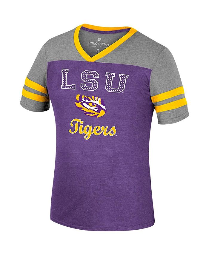 Colosseum Big Girls Purple, Heather Gray LSU Tigers Summer Striped V ...
