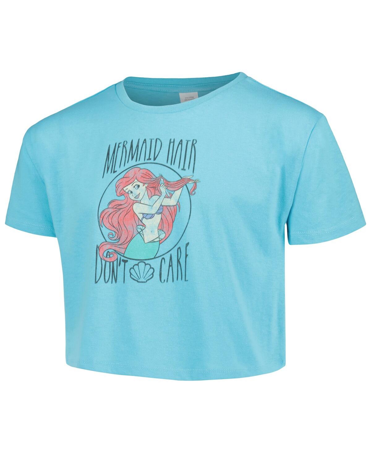 Shop Mad Engine Big Girls  Blue The Little Mermaid Mermaid Hair Don't Care Cropped T-shirt