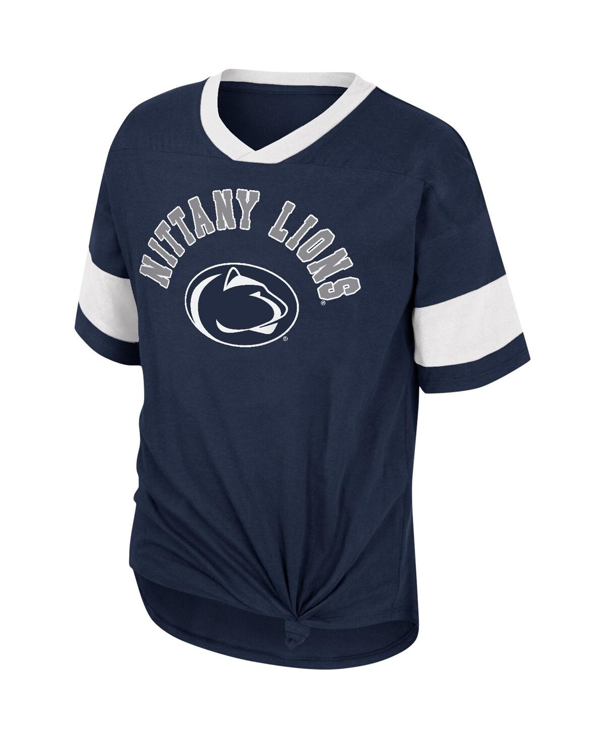 Shop Colosseum Big Girls  Navy Penn State Nittany Lions Tomika Tie-front V-neck T-shirt