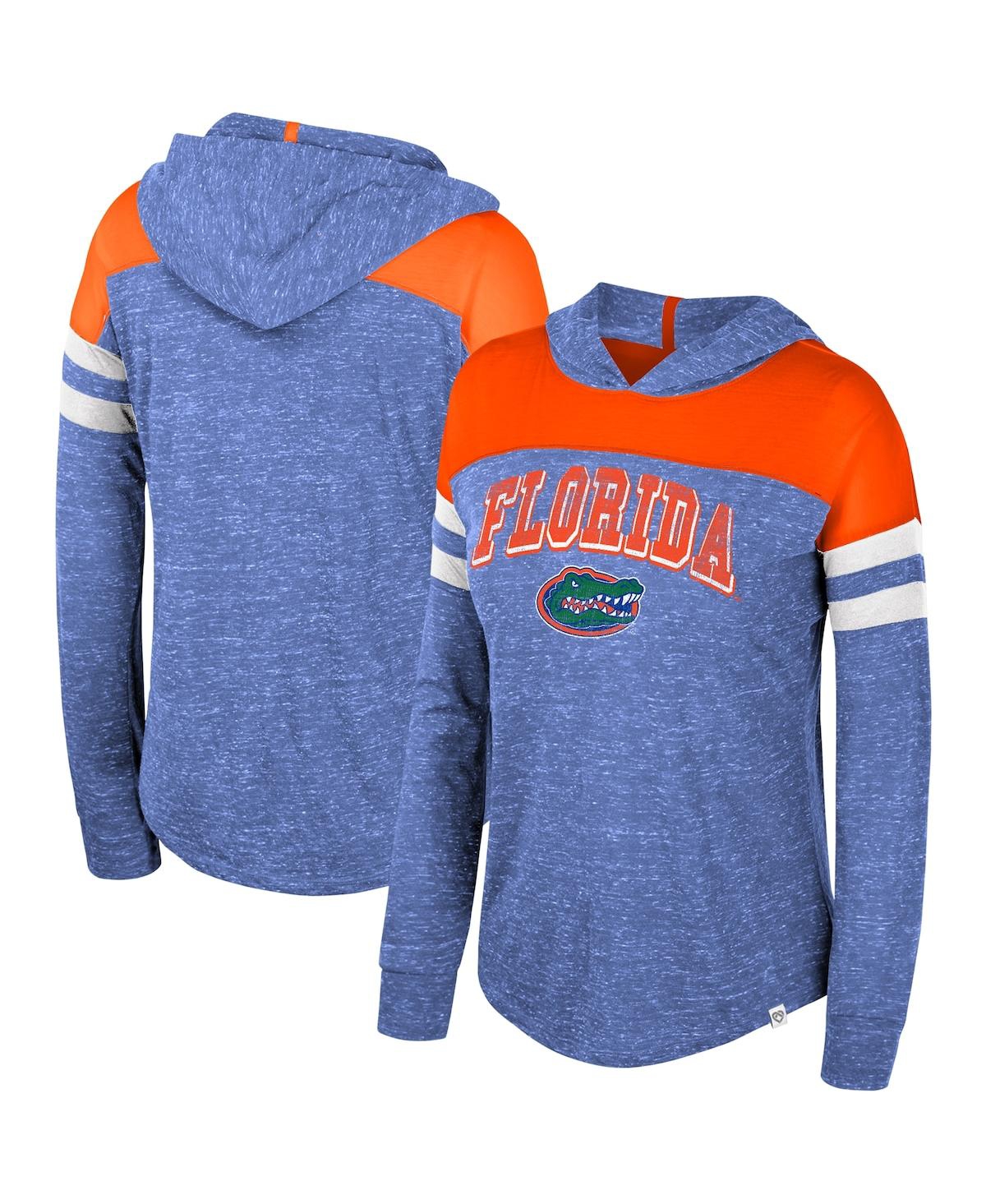 Colosseum Women's  Royal Distressed Florida Gators Speckled Color Block Long Sleeve Hooded T-shirt