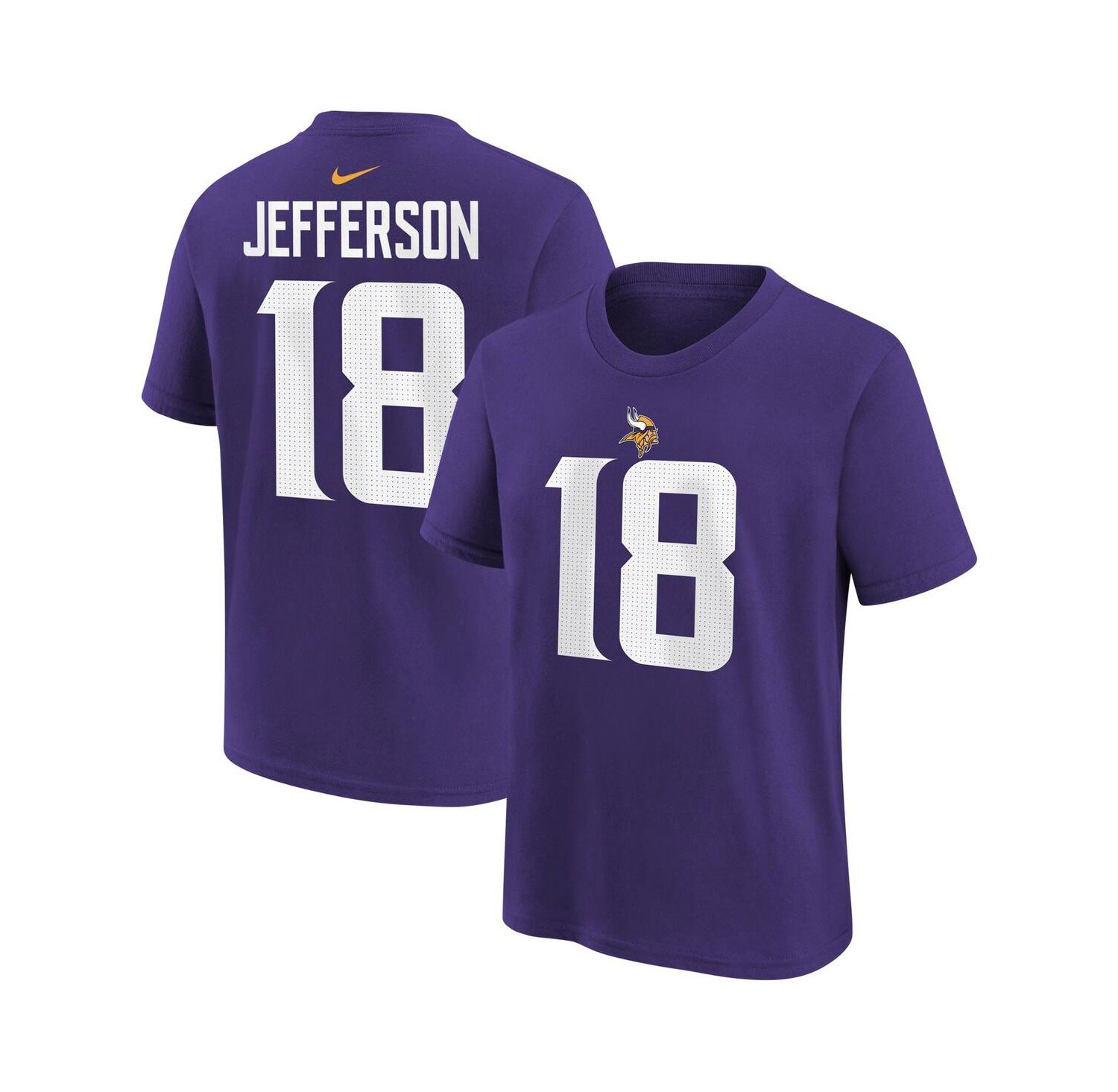 Youth Boys and Girls Justin Jefferson Purple Minnesota Vikings Player Name and Number T-shirt