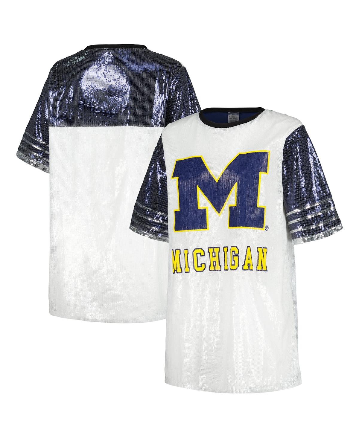 GAMEDAY COUTURE WOMEN'S GAMEDAY COUTURE WHITE MICHIGAN WOLVERINES CHIC FULL SEQUIN JERSEY DRESS