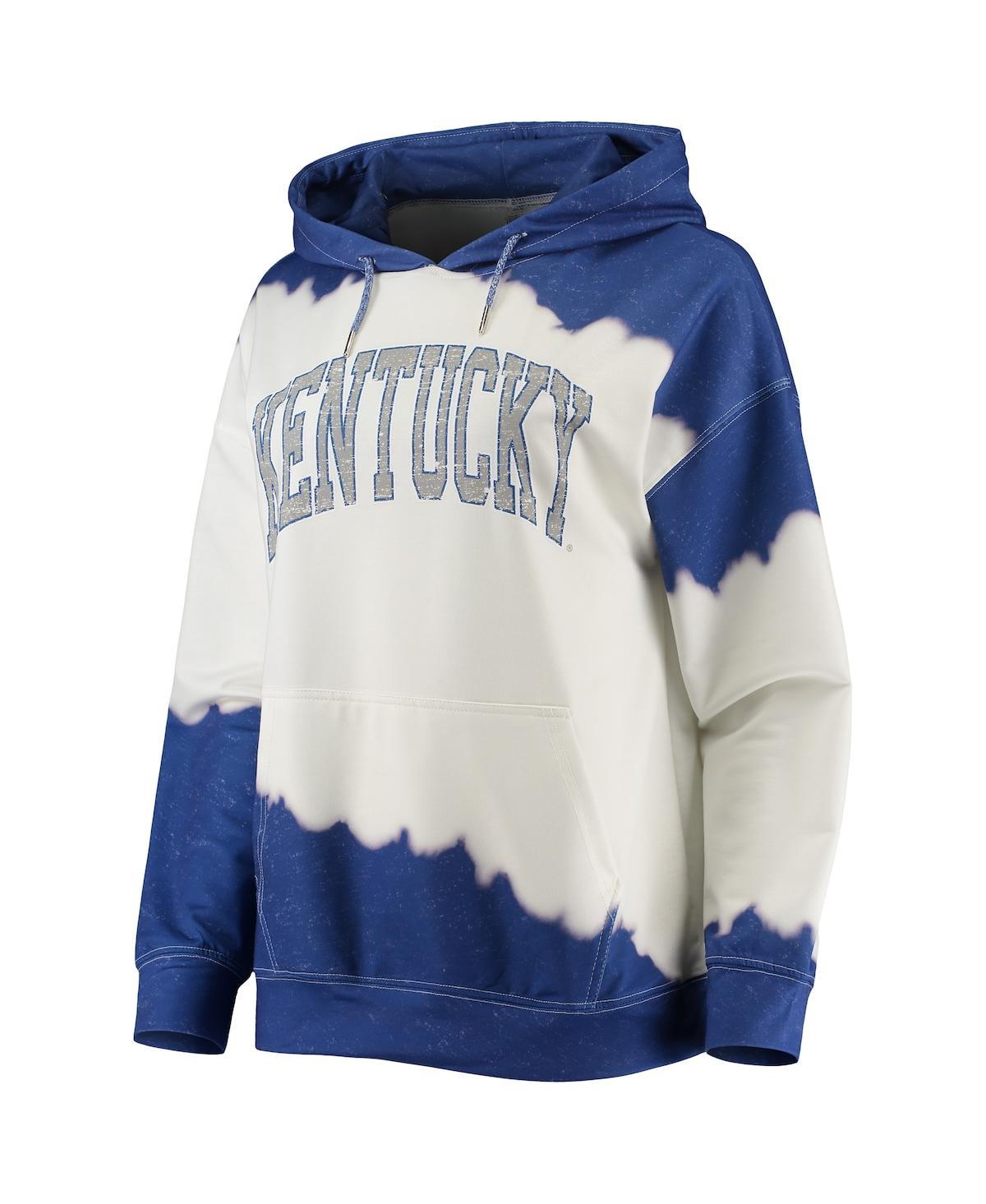 GAMEDAY COUTURE WOMEN'S GAMEDAY COUTURE WHITE, ROYAL DISTRESSED KENTUCKY WILDCATS FOR THE FUN DOUBLE DIP-DYED PULLOV 