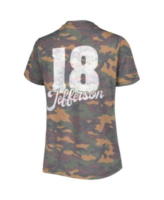 Women's Justin Jefferson Camo Distressed Minnesota Vikings Name and Number Tri-Blend V-Neck T-shirt