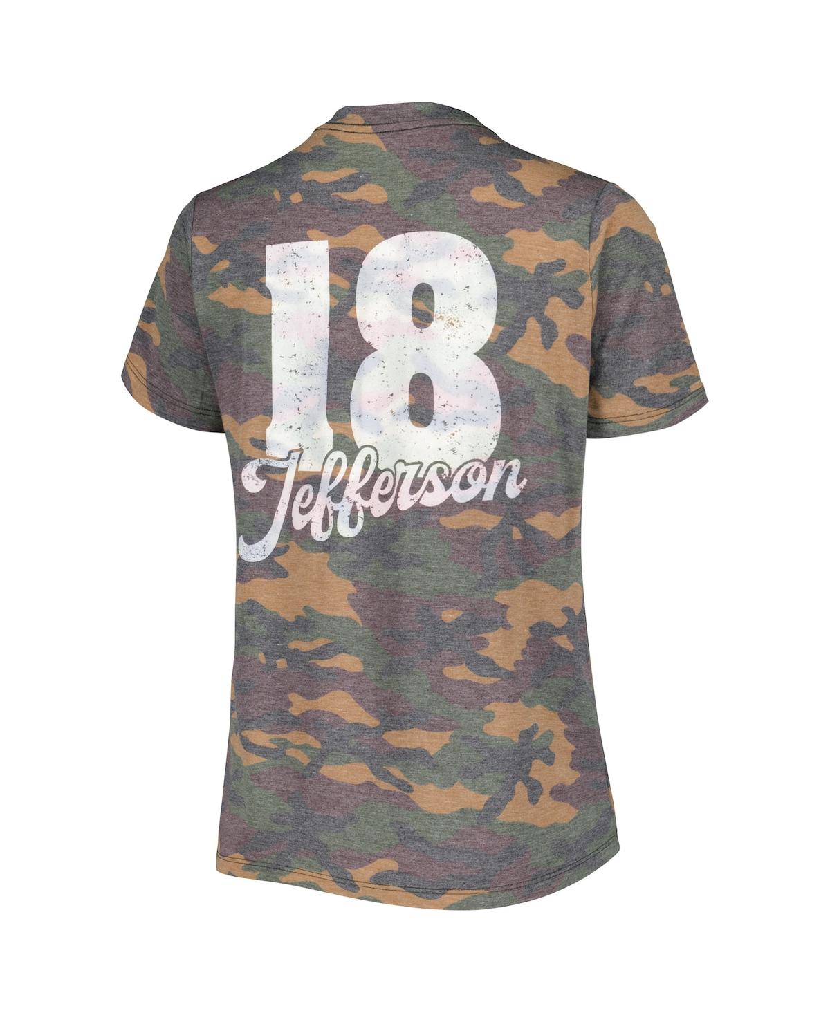 Majestic Women's Justin Jefferson Camo Distressed Minnesota Vikings Name And Number Tri-blend V-neck T-shirt In Camo