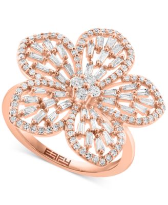 EFFY Collection - Diamond Round & Baguette Flower Ring (3/4 ct. t.w.) in 14k Rose Gold