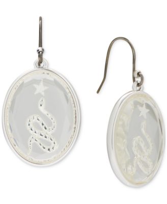 Lucky Brand - Silver-Tone Snake Stone Inlay Drop Earrings