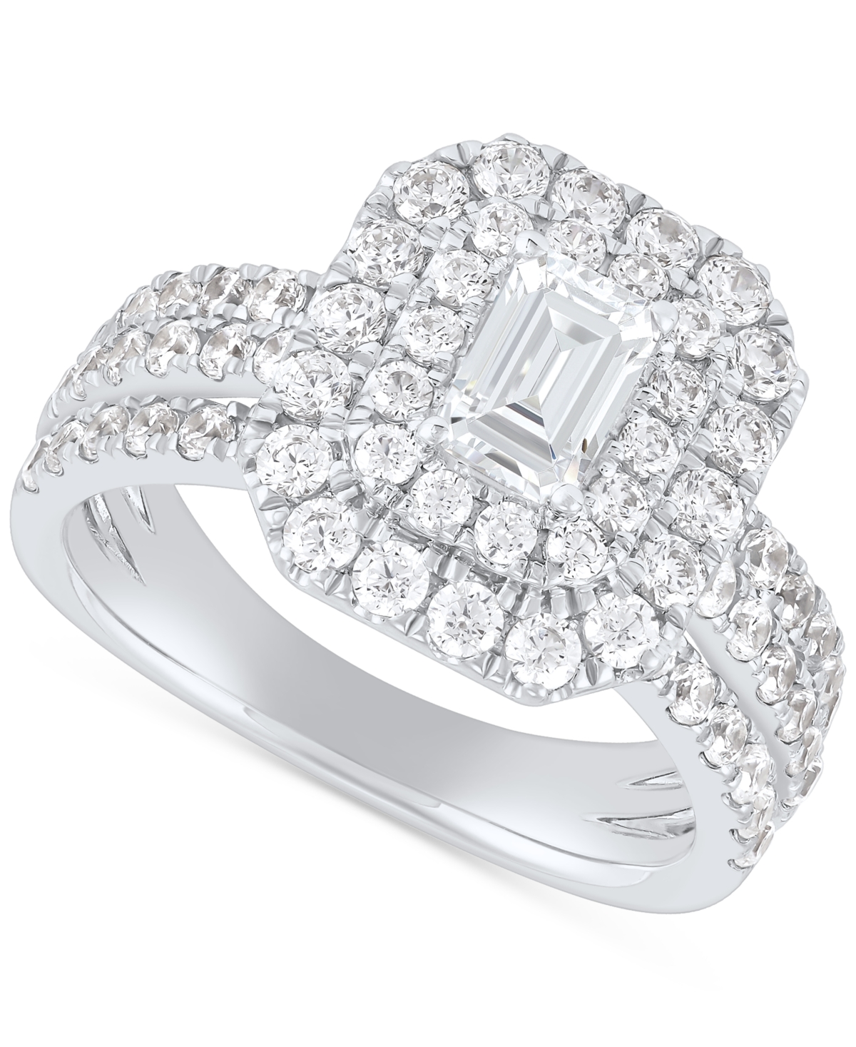 Grown With Love Lab Grown Diamond Emerald-cut & Round Halo Triple Row Ring (2 Ct. T.w.) In 14k White Gold