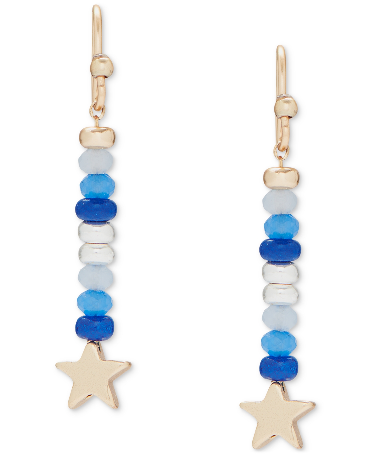 Shop Lucky Brand Two-tone Star & Mixed Bead Linear Drop Earrings In Two Tone