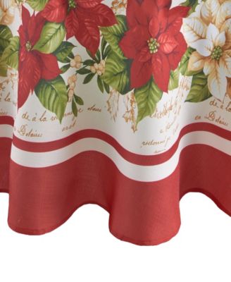Red and White Poinsettias Tablecloth - 60" x 84" Oval