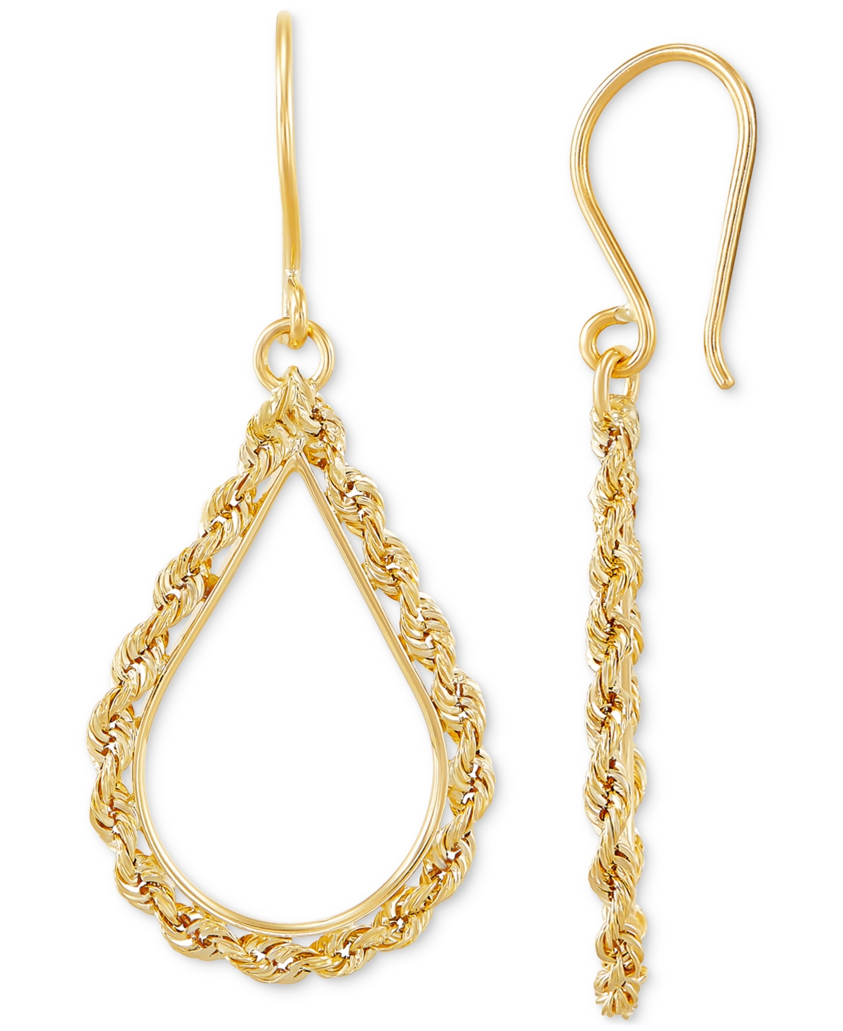 Macy's Polished Rope Open Teardrop Drop Earrings In 10k Gold In Yellow Gold