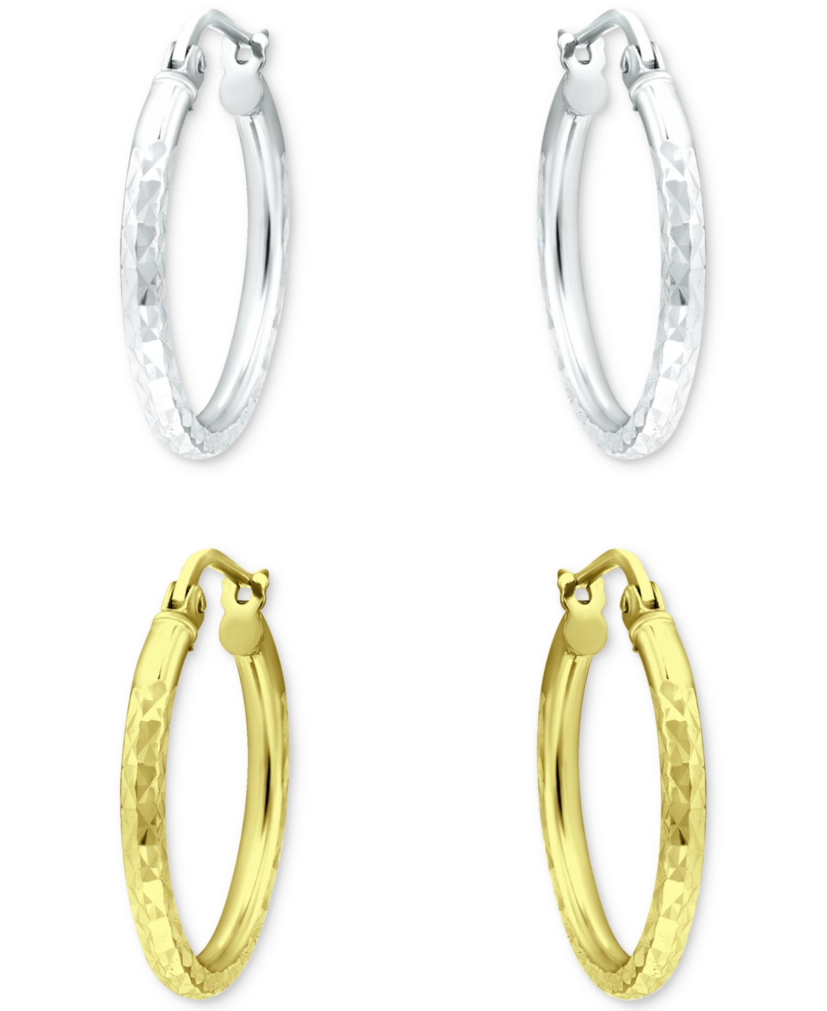 2-Pc. Set Textured Hoop Earrings in Sterling Silver & 18k Gold-Plate, 20mm