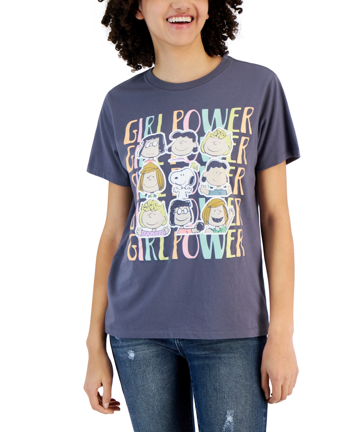 Juniors' Peanuts Girl Power Graphic T-Shirt - Turbulence