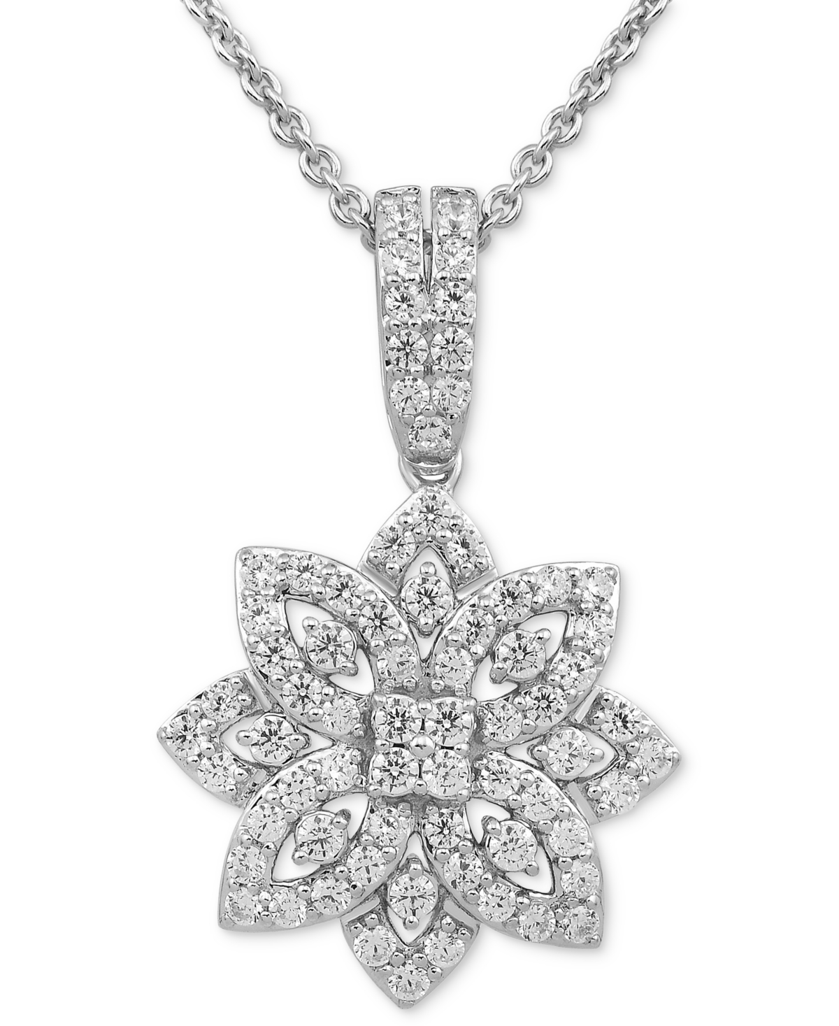 Macy's Diamond Flower Cluster 18" Pendant Necklace (1/2 Ct. T.w.) In Sterling Silver