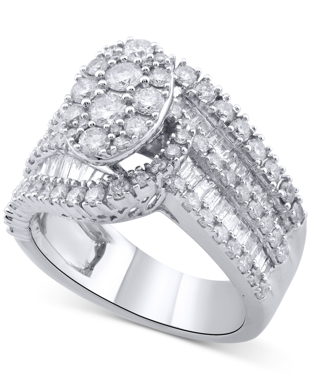 Macy's Diamond Oval-shaped Multirow Cluster Ring (2-1/3 Ct. T.w.) In 14k White Gold