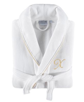 Textiles 100% Turkish Cotton Unisex Personalized Waffle Weave Terry Bathrobe with Satin Piped Trim