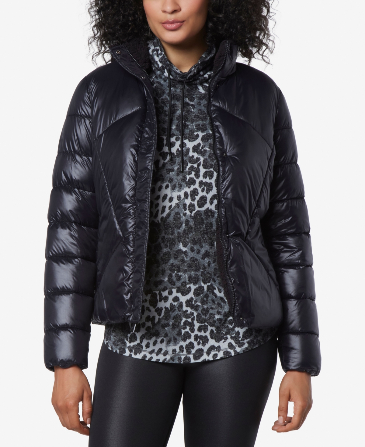 Women's Puffer Jacket With Sherpa Lining - Black