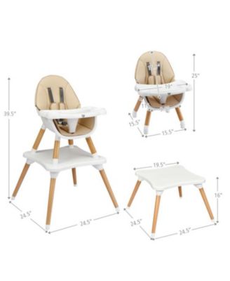 Girls 5-in-1 Eat and Grow Convertible Wooden High Chair with Detachable Tray