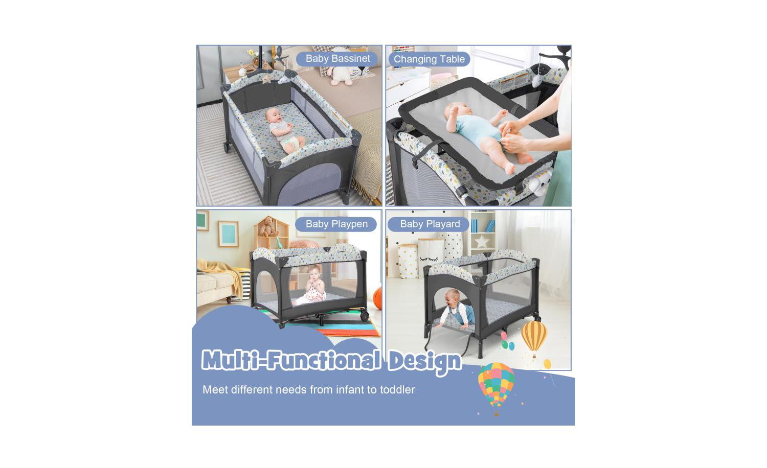 Multi-Functional Baby Playpen with Mattress and Removable Changing Table