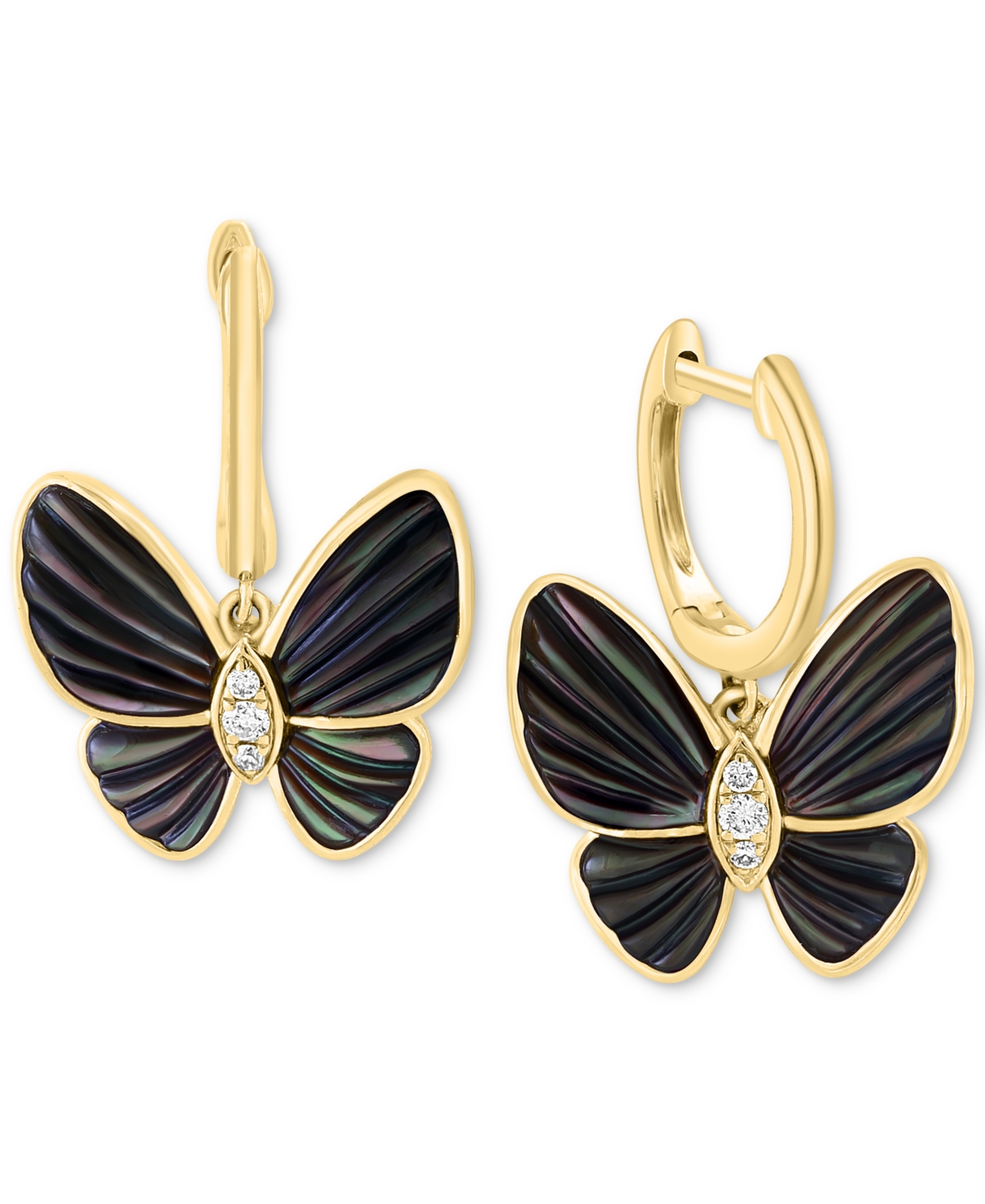 Effy Collection Effy Mother Of Pearl & Diamond (1/10 Ct. T.w.) Butterfly Dangle Hoop Earrings In 14k Gold