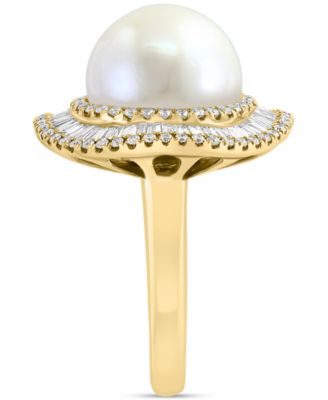 EFFY&reg; Freshwater Pearl (10mm) & Diamond (1-1/6 ct. t.w.) Halo Ring in 14k Gold