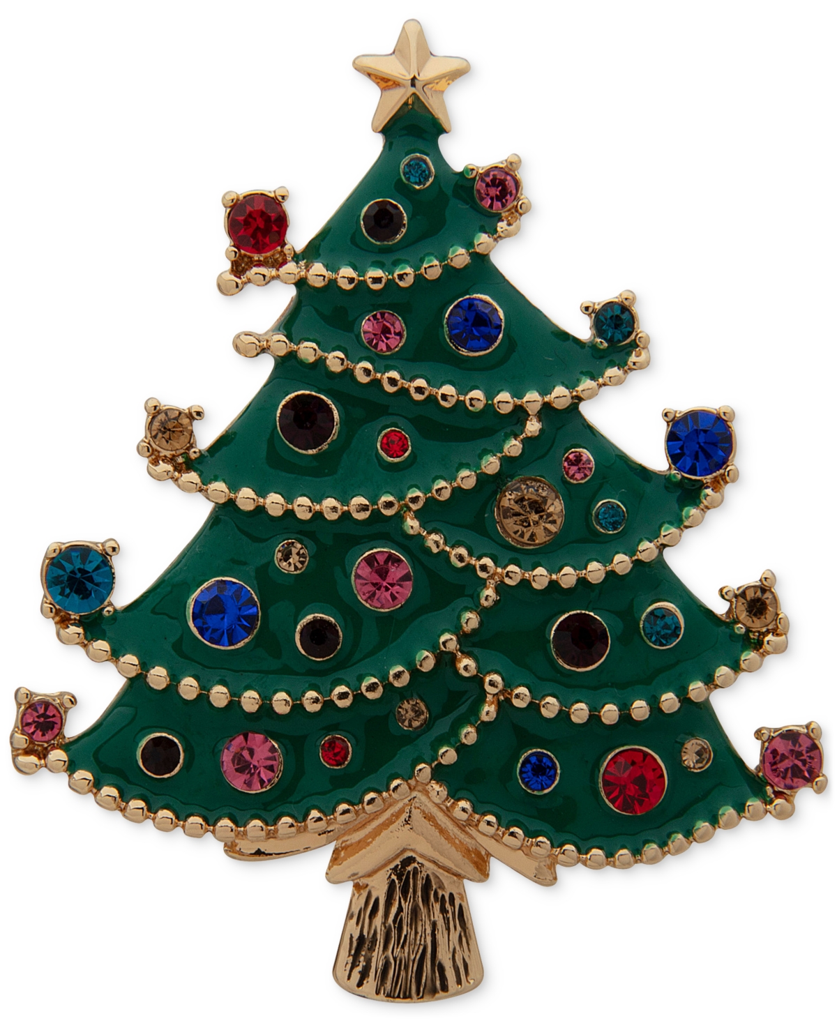 Anne Klein Gold-tone Multicolor Crystal Xmas Tree Pin In Green