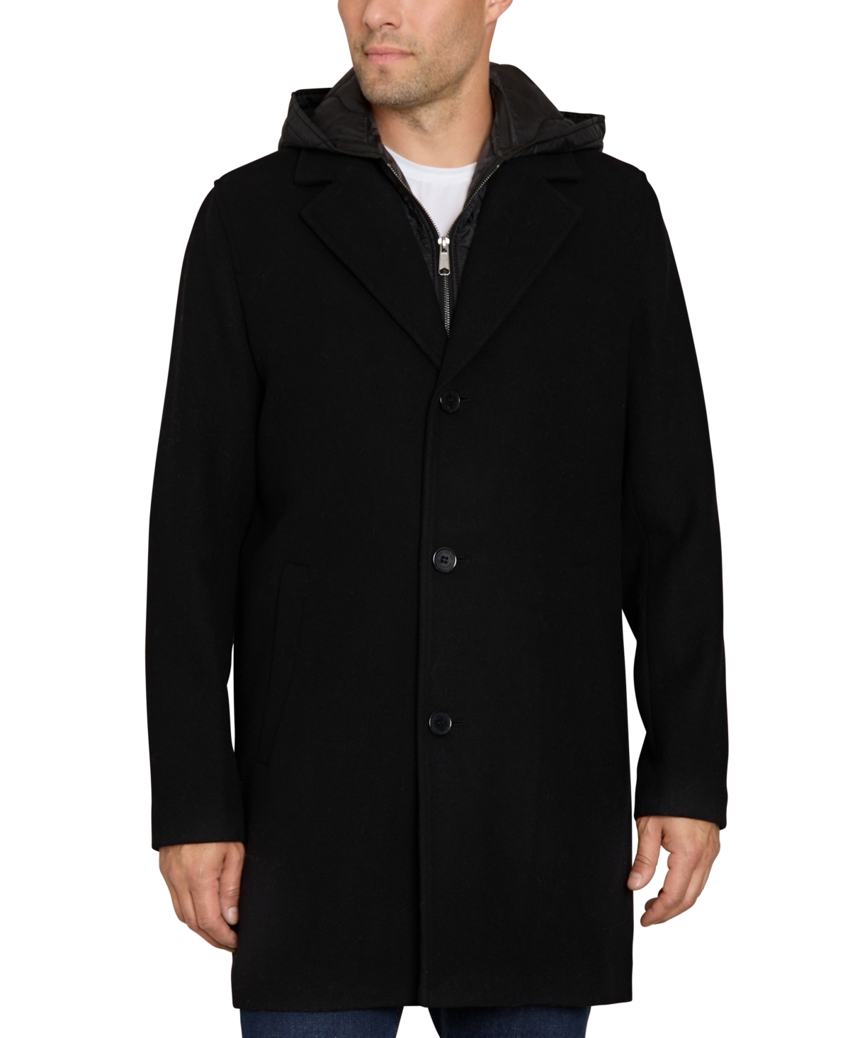 Shop Sam Edelman Men's Single Breasted Coat With Quilted Bib In Black