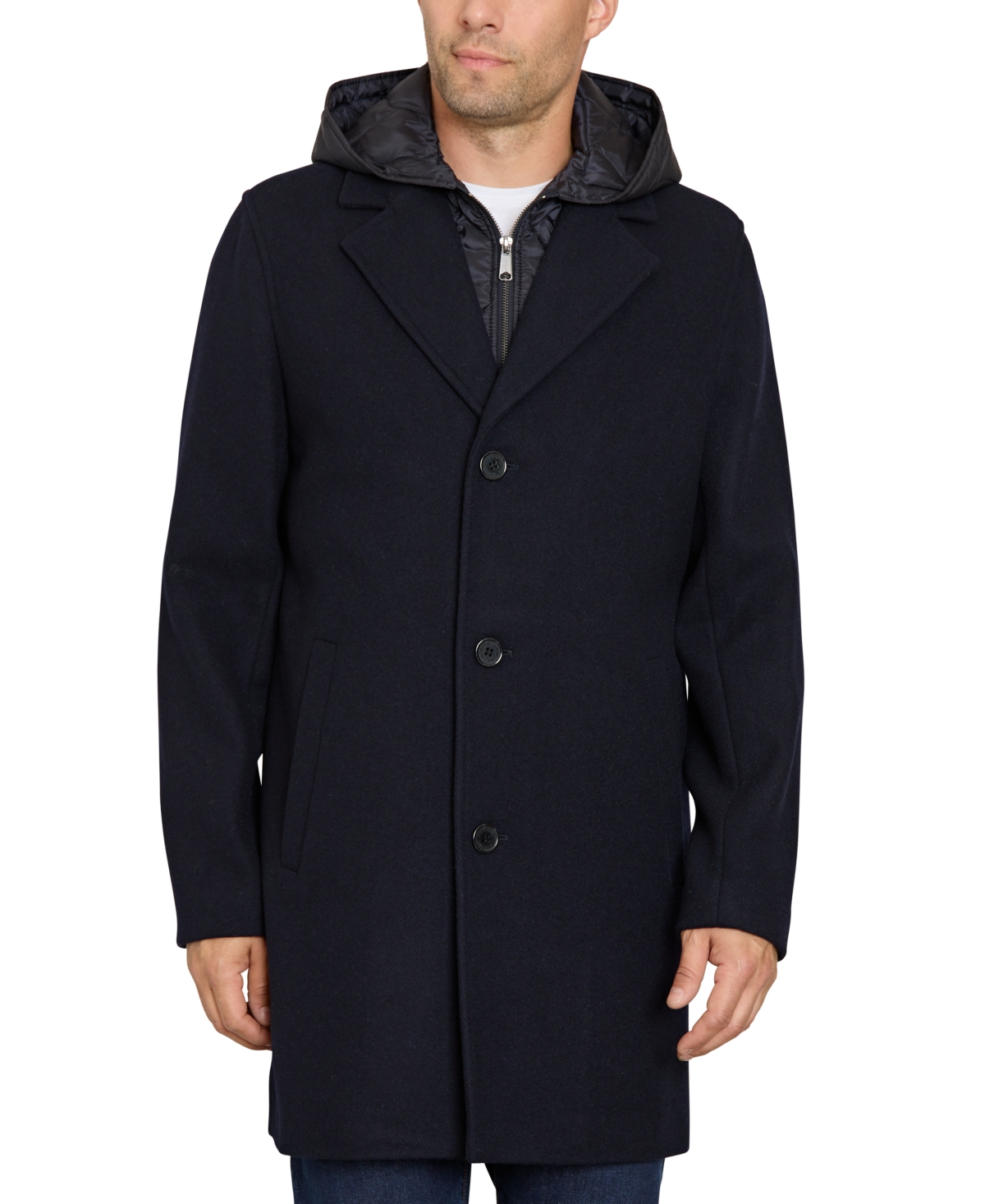 Shop Sam Edelman Men's Single Breasted Coat With Quilted Bib In Navy