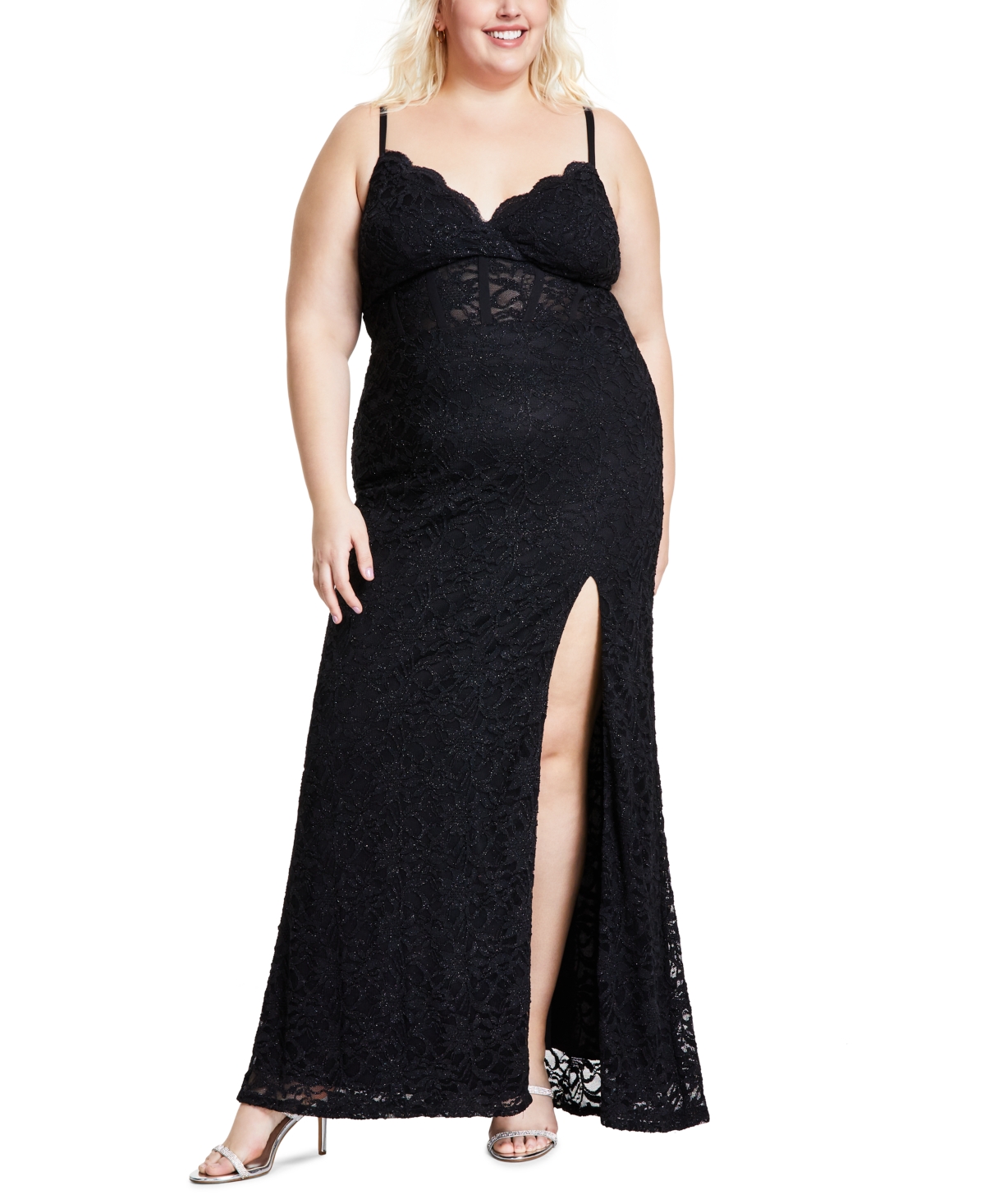 Trendy Plus Size Lace Bodycon Gown - Black