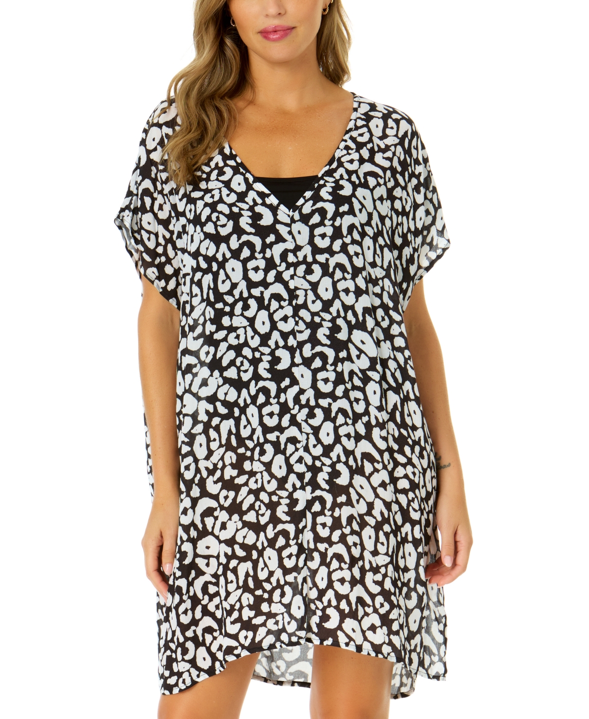 Women's Leopard-Print Easy Drop-Sleeve Tunic - White/black Lepord