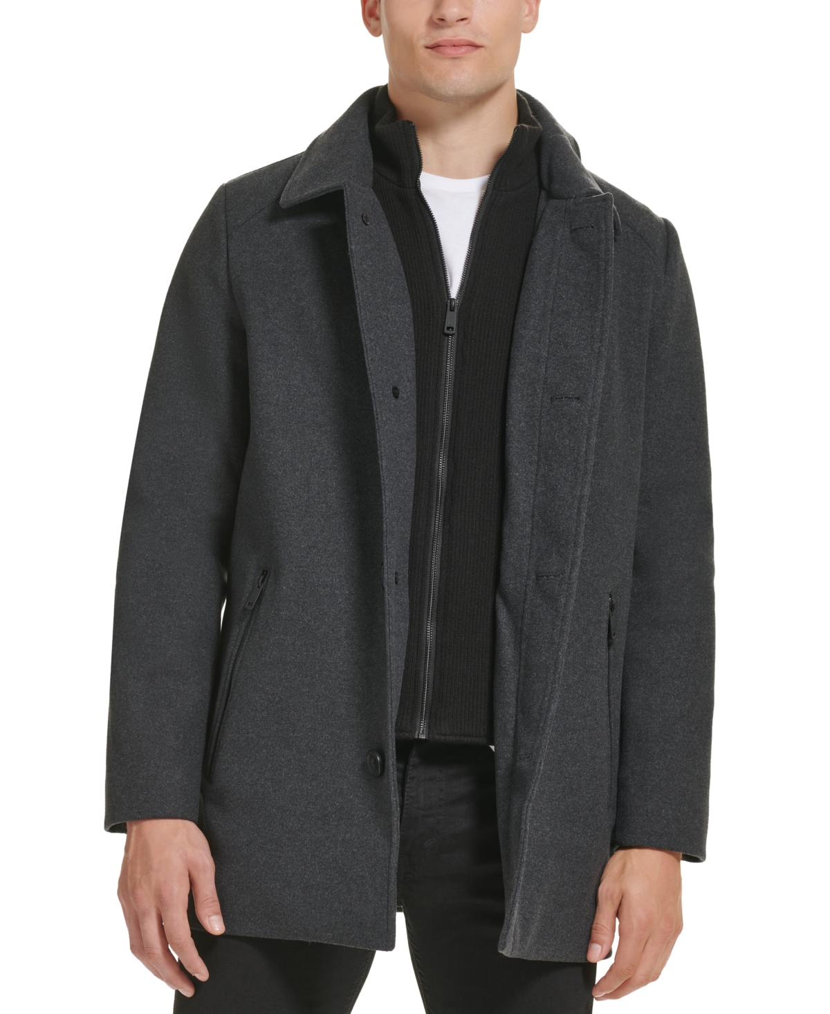 Kenneth Cole Men's Stand-collar Zip-bib Button Car Coat In Charcoal
