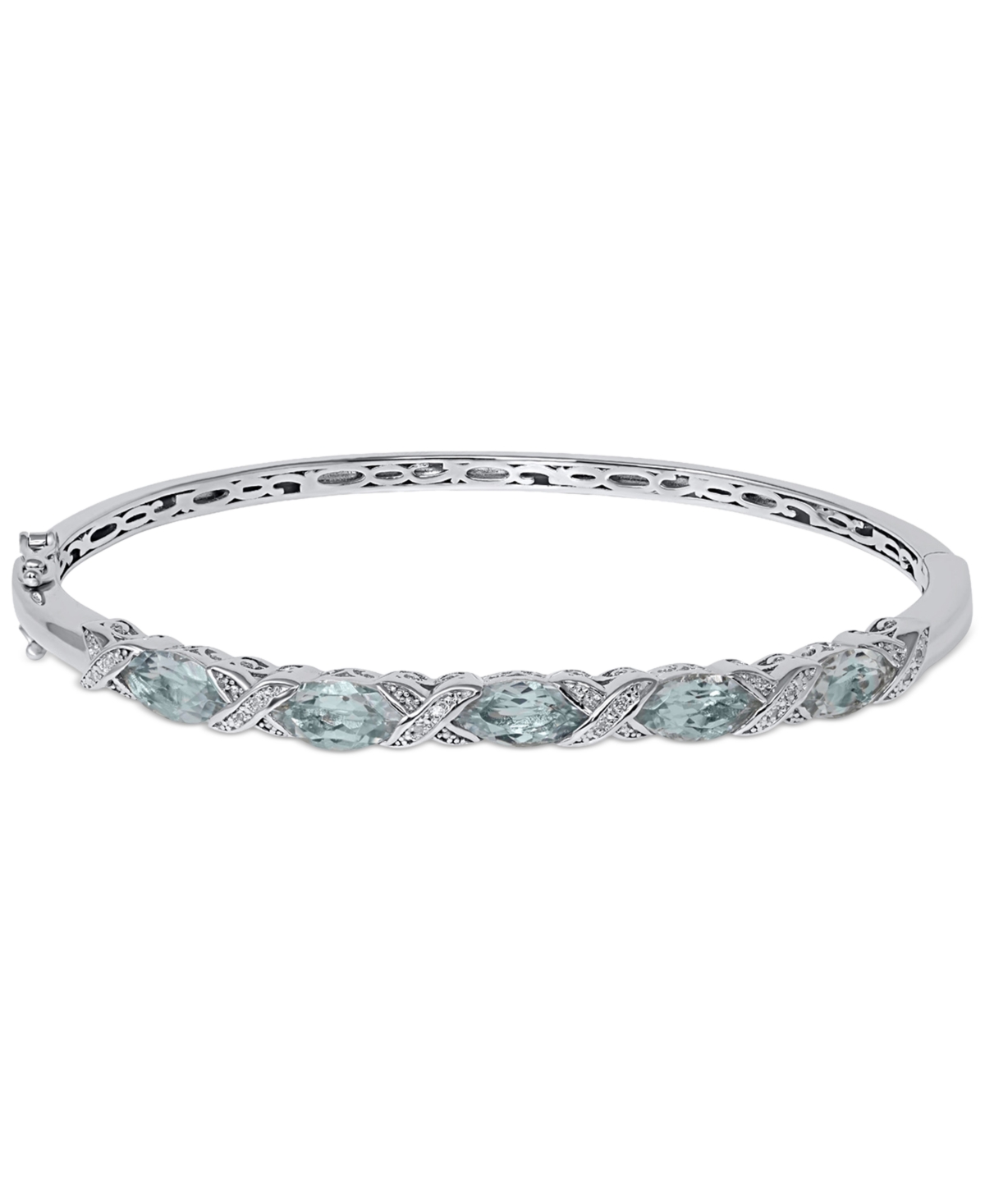 (3-3/4 ct. tw.) & Diamond Accent Bangle Bracelet in Sterling Silver - Aquamarine