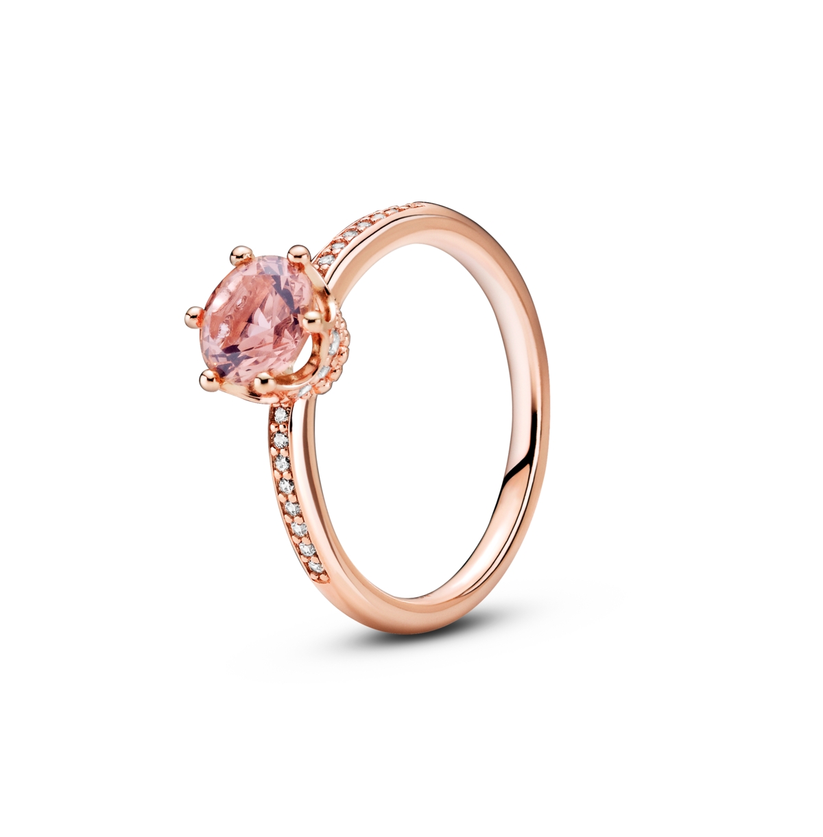 Cubic Zirconia Moments Pink Sparkling Crown Solitaire Ring - Rose Gold