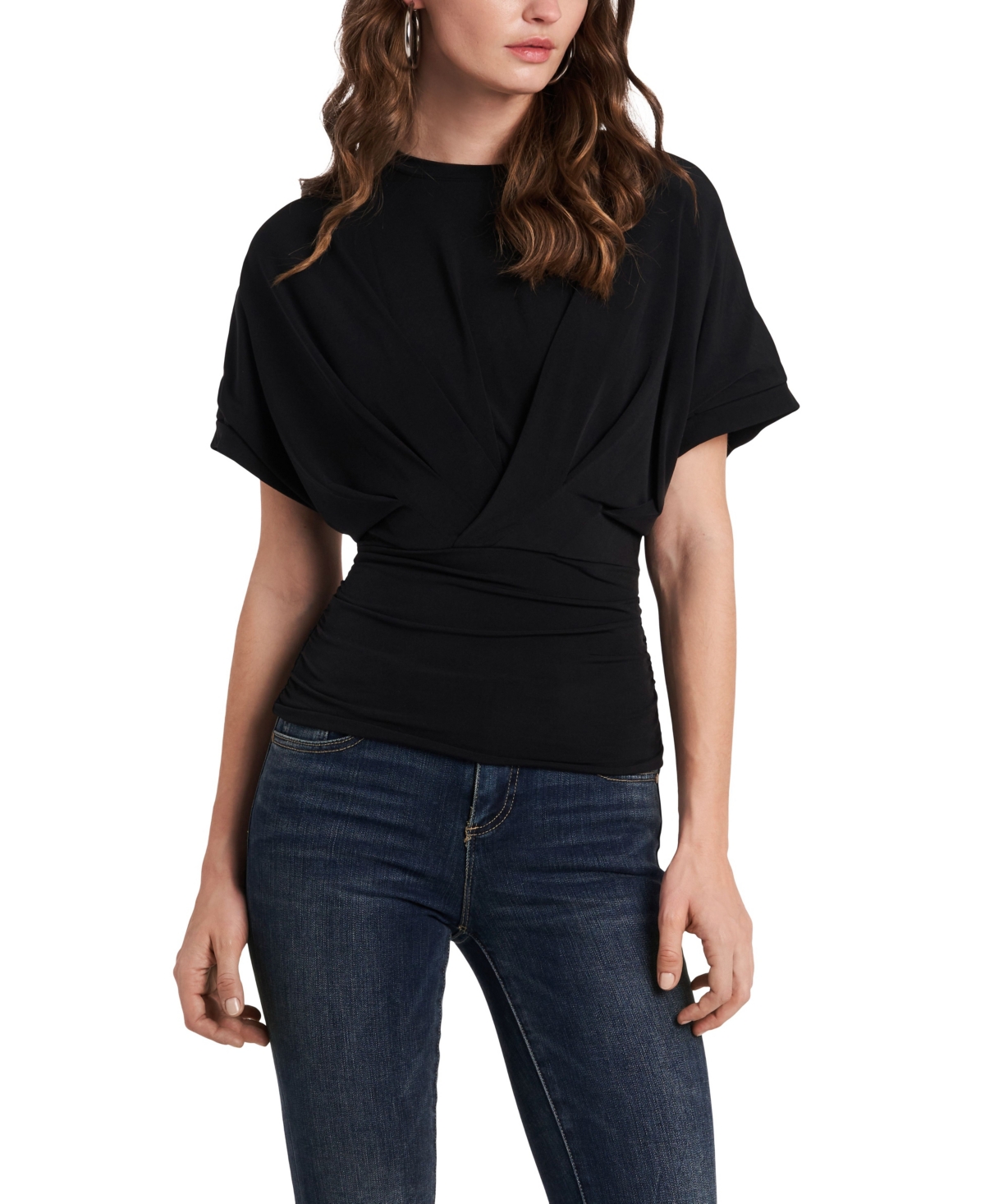 1.state Women's Crewneck Short-sleeve Knit Top In Rich Black