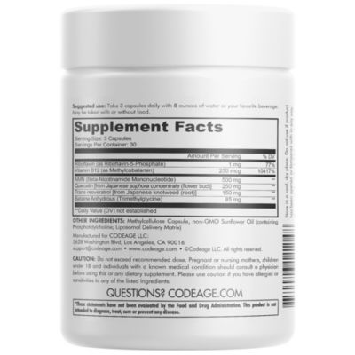 Liposomal NMN Supplement, NAD precursor, Resveratrol, Betaine, Riboflavin & B12, Quercetin, 90 ct