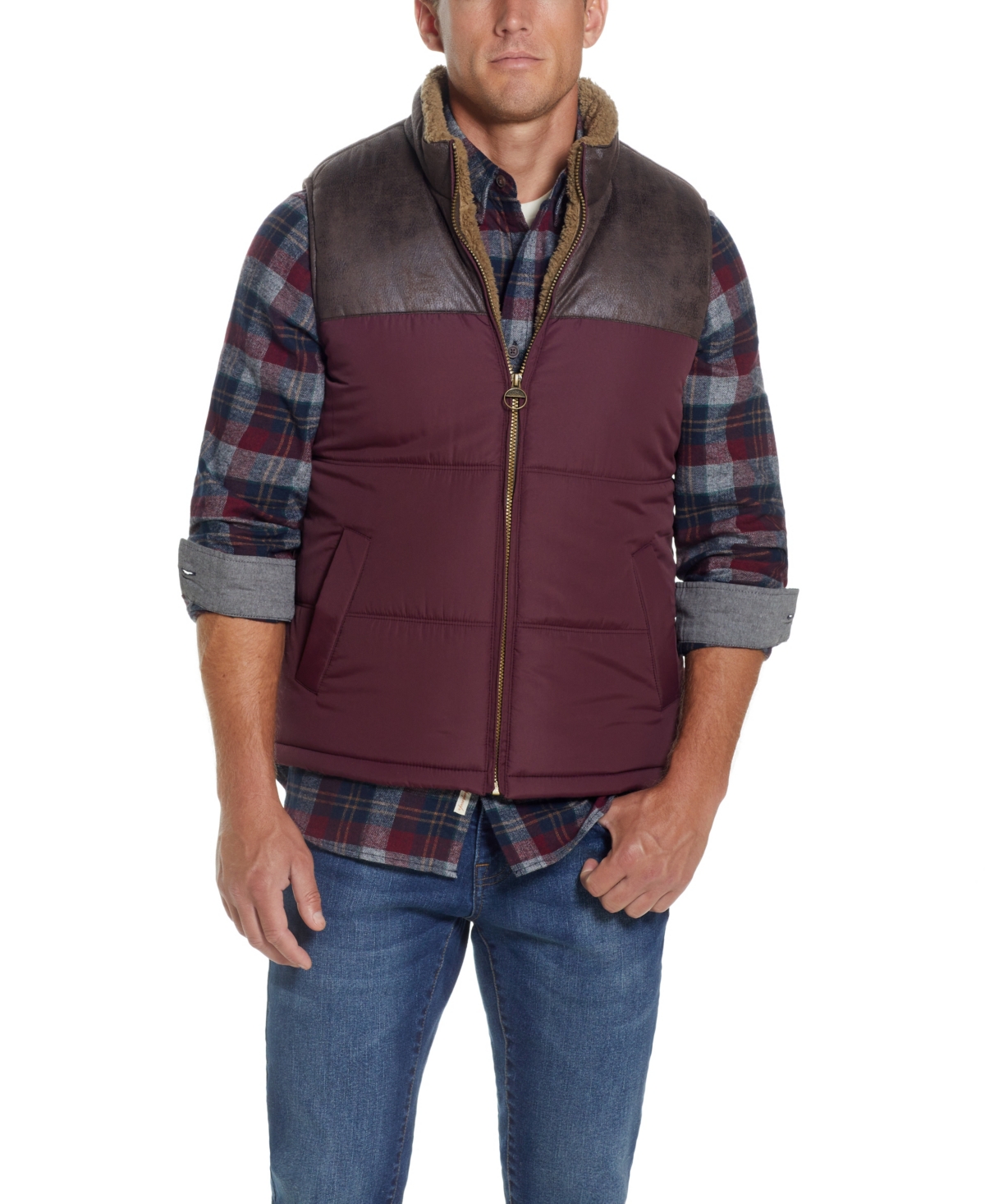 Men's Sherpa Lined with Faux Leather Detailing Vest - Port Royal