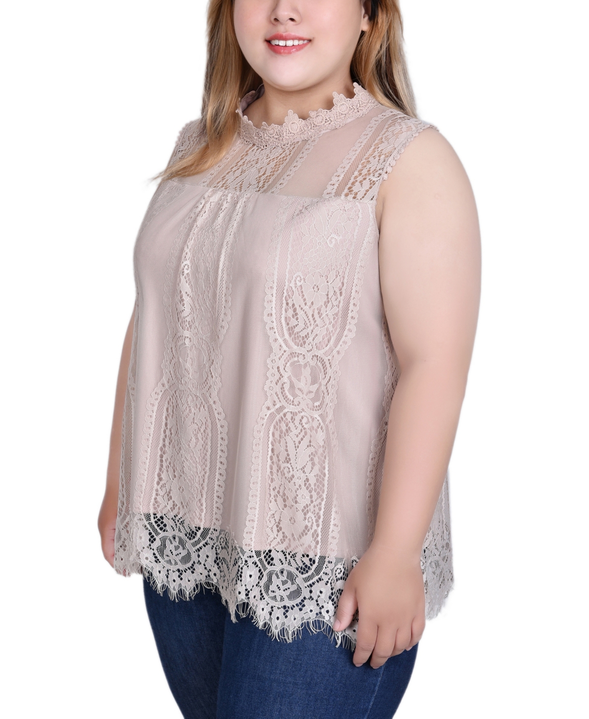 Plus Size Sleeveless Mock Neck Lace Top