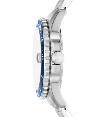 Men's Blue Dive Three-Hand Date Silver-Tone Stainless Steel Watch 42mm