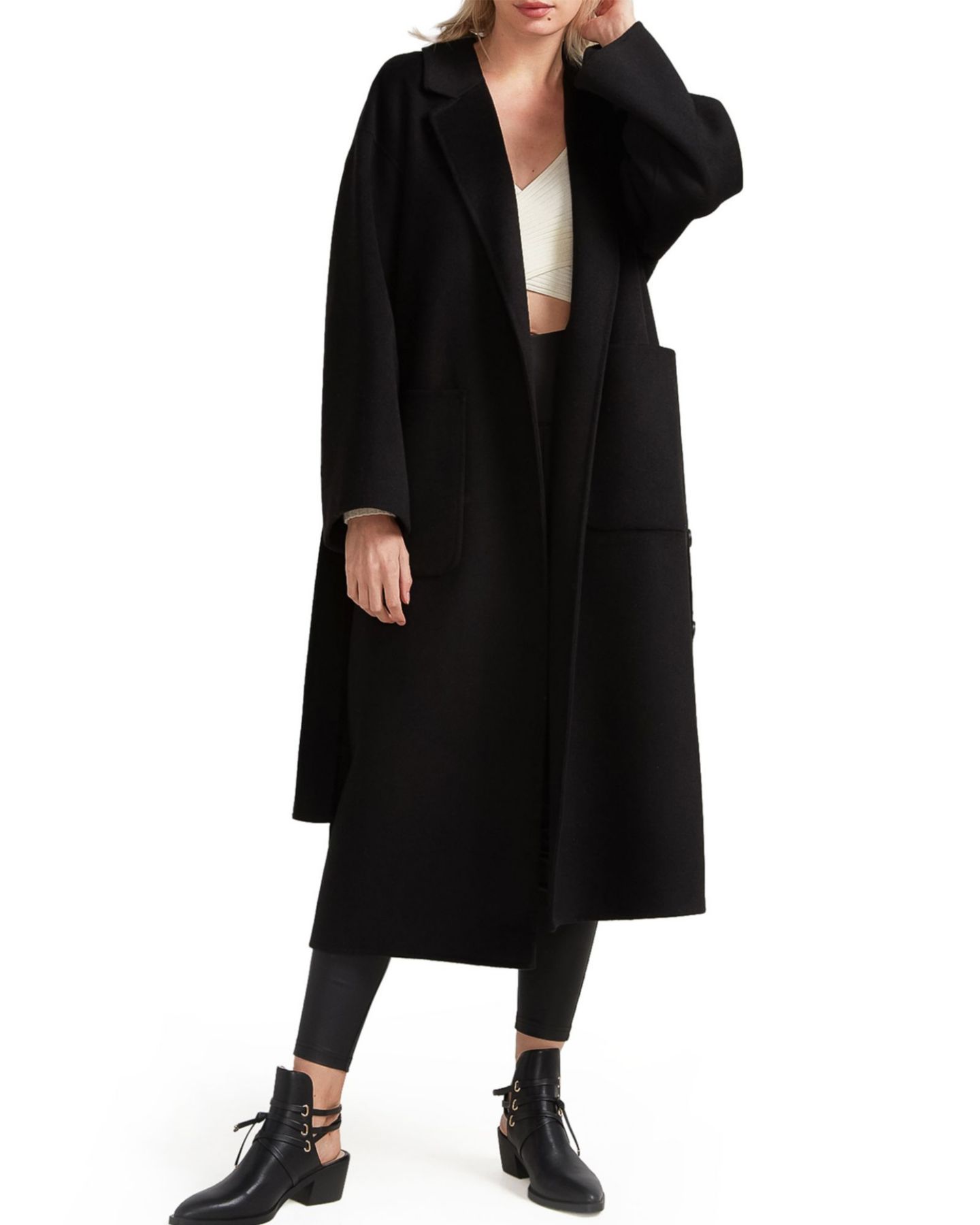 Женское пальто Belle & Bloom Wide Awake Split Hem Overcoat, цвет: Чёрный — фото 1