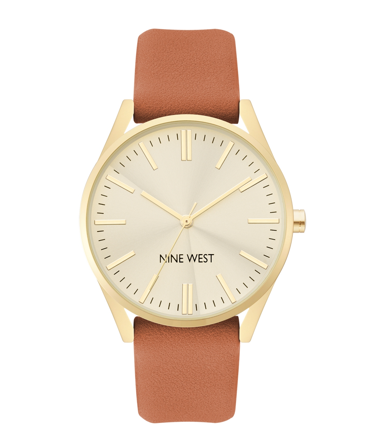 Nine West Women's Quartz Honey Brown Faux Leather Band Watch, 36mm In Brown,gold-tone