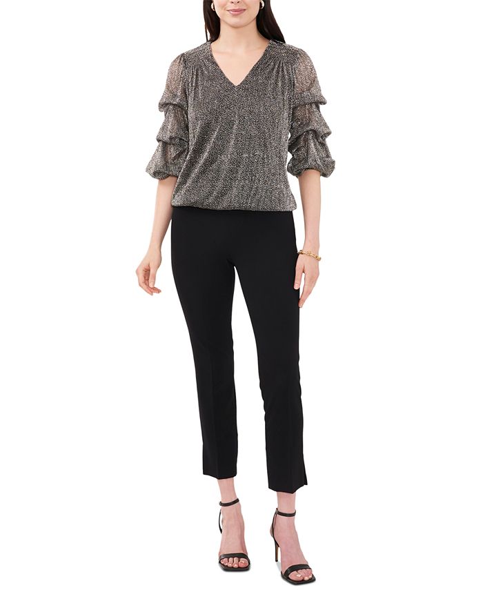 Women s Metallic Lantern Sleeve Top
