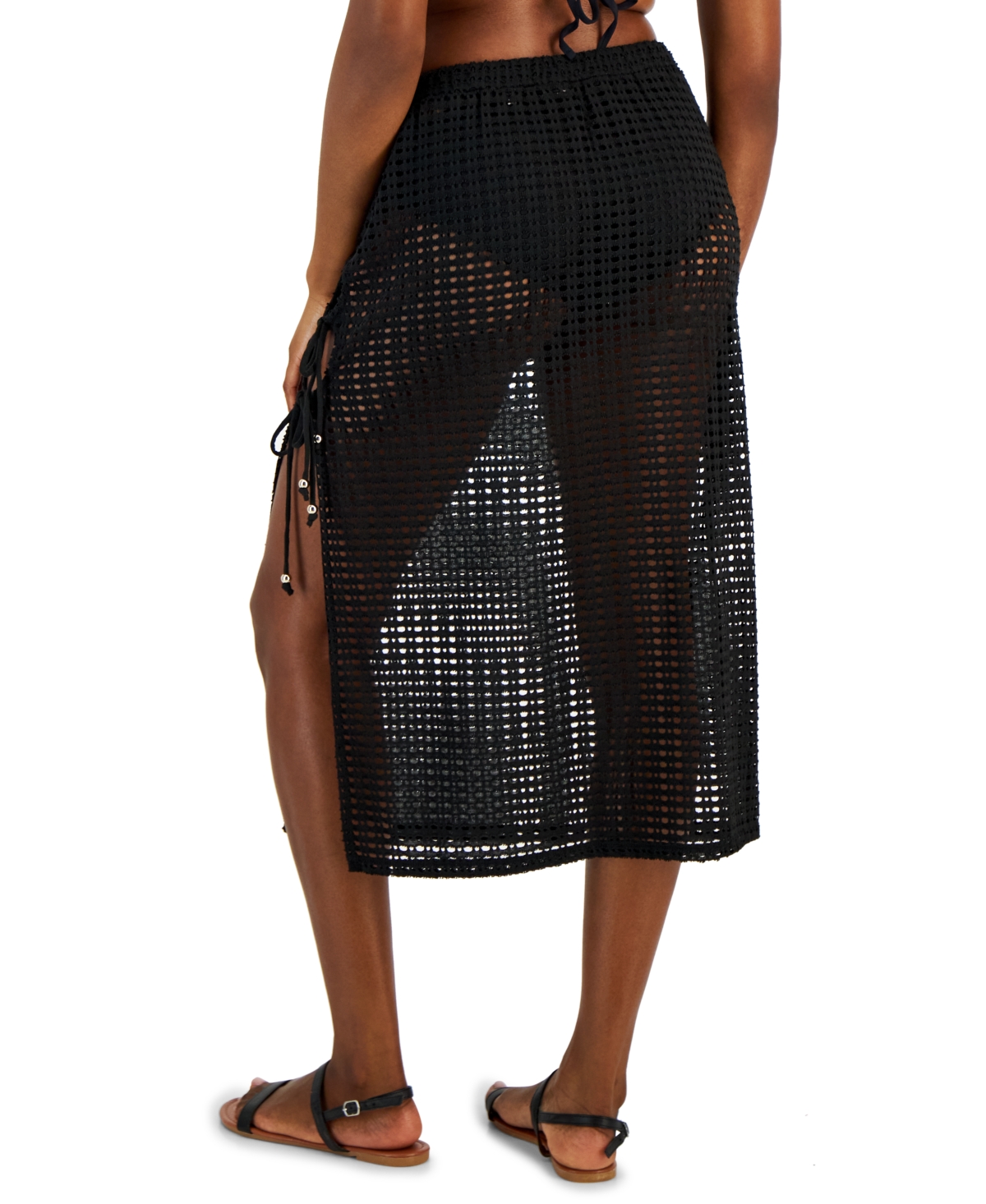 Shop Miken Women's Crochet Side-tie Skirt Cover-up, Created For Macy's In Black